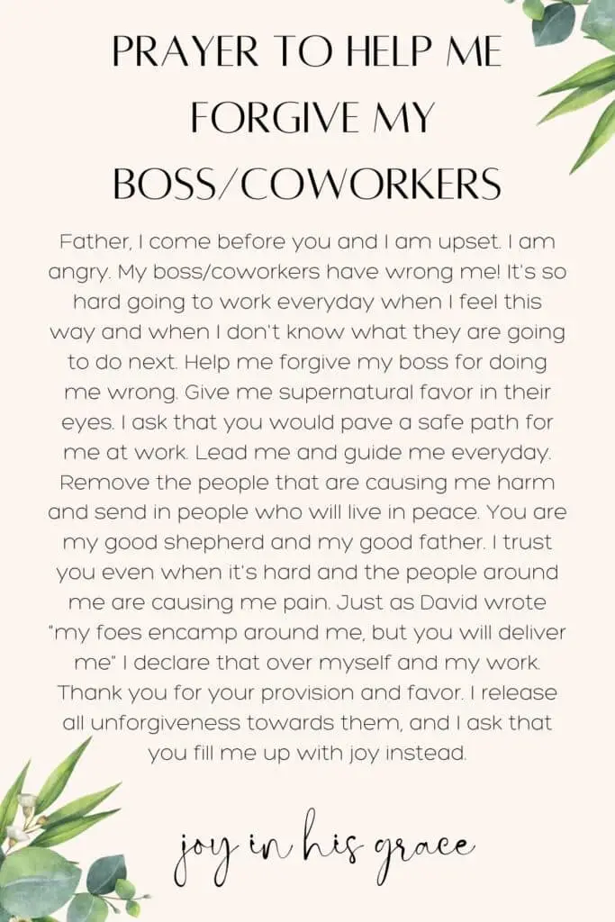 prayer to help me forgive my boss and coworkers