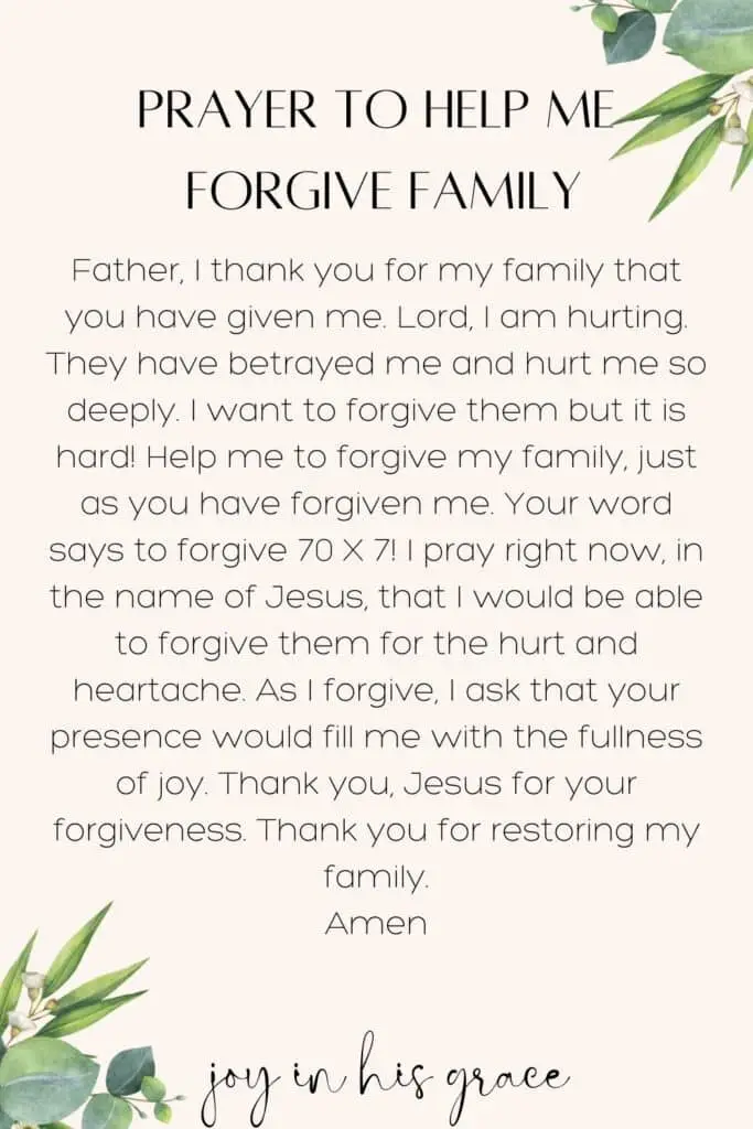 prayer to help me forgive my family