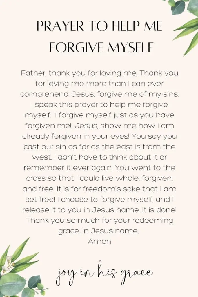 Prayer to help me forgive myself